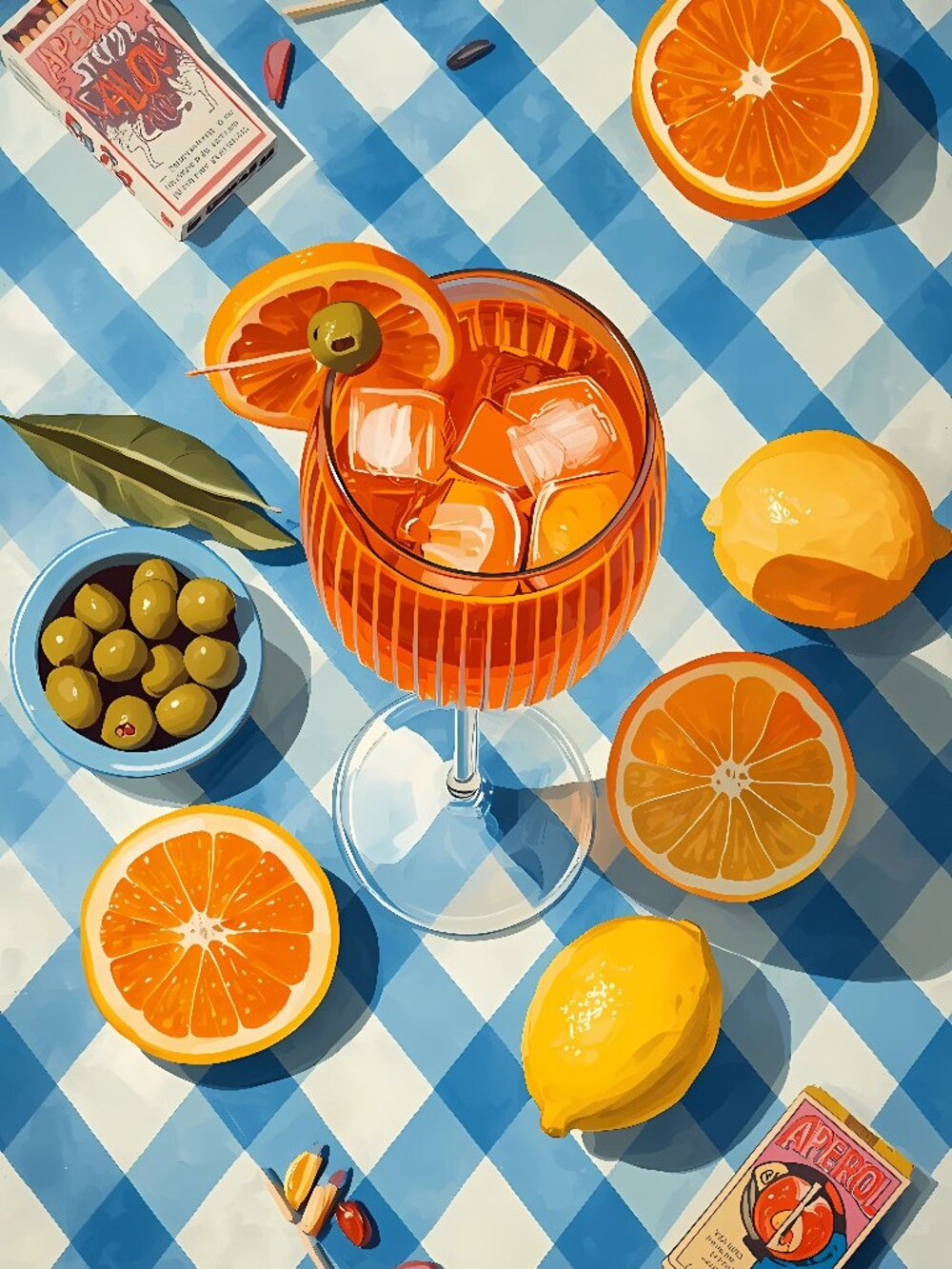 Italian Summer Aperol Spritz Wall Art Poster Citrus Bar Cart Decor